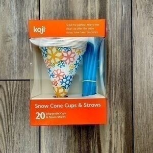 Koji Snow Cone Cups & Straws 20 Disposable Cups And Spoon Straws |NWOT